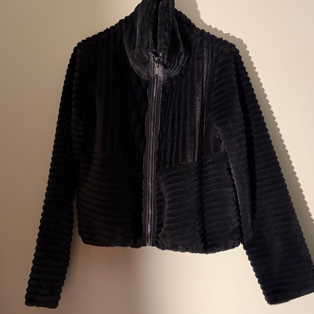 Anthropologie Black Faux Fur Collar Jacket
